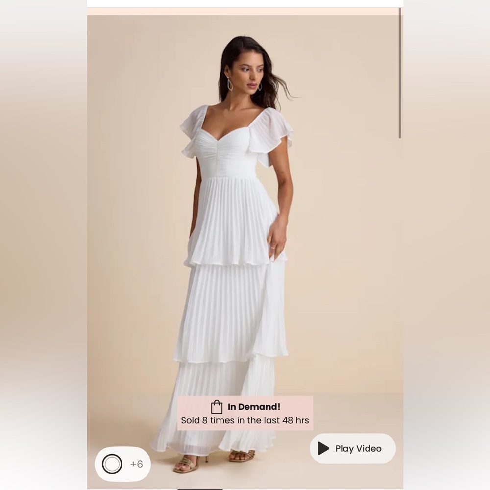 Lulus Notorious Charm White Pleated Flutter Sleeve Maxi Dress - Size M